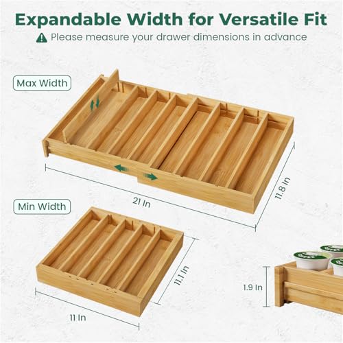 EsLuker.ly Bamboo Coffee Pod K Cup Holder Organizer for Drawer Insert Counter, Expandable Coffee Tea Storage Tray Compatible with Nespresso Vertuo Capsules - Easy Access for Office Home Kitchen - Image 2
