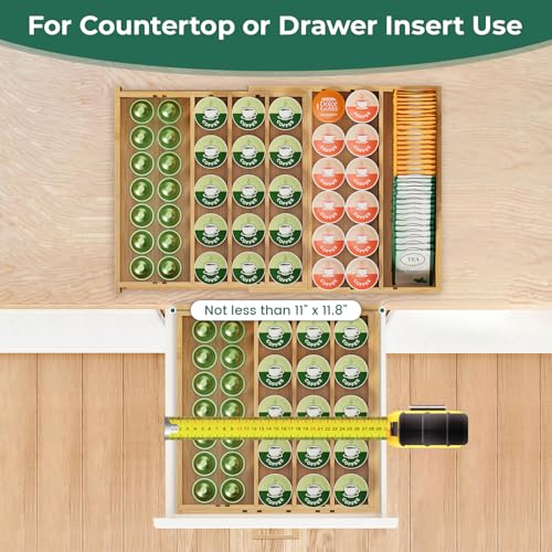 EsLuker.ly Bamboo Coffee Pod K Cup Holder Organizer for Drawer Insert Counter, Expandable Coffee Tea Storage Tray Compatible with Nespresso Vertuo Capsules - Easy Access for Office Home Kitchen - Image 4