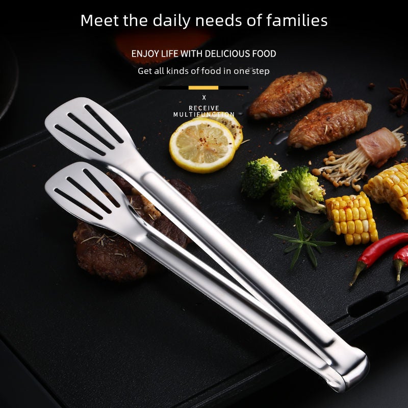 304 stainless steel three-wire barbecue clip hotel steak clip large long handle food clip thickened bread clip(304 food clip-9 inch) - Image 5