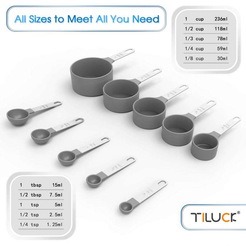 TILUCK Measuring Cups & Spoons Set, Stackable Cups and Spoons, Nesting Measure Cups with Stainless Steel Handle, Kitchen Gadgets for Cooking & Baking (Gray) - Image 3
