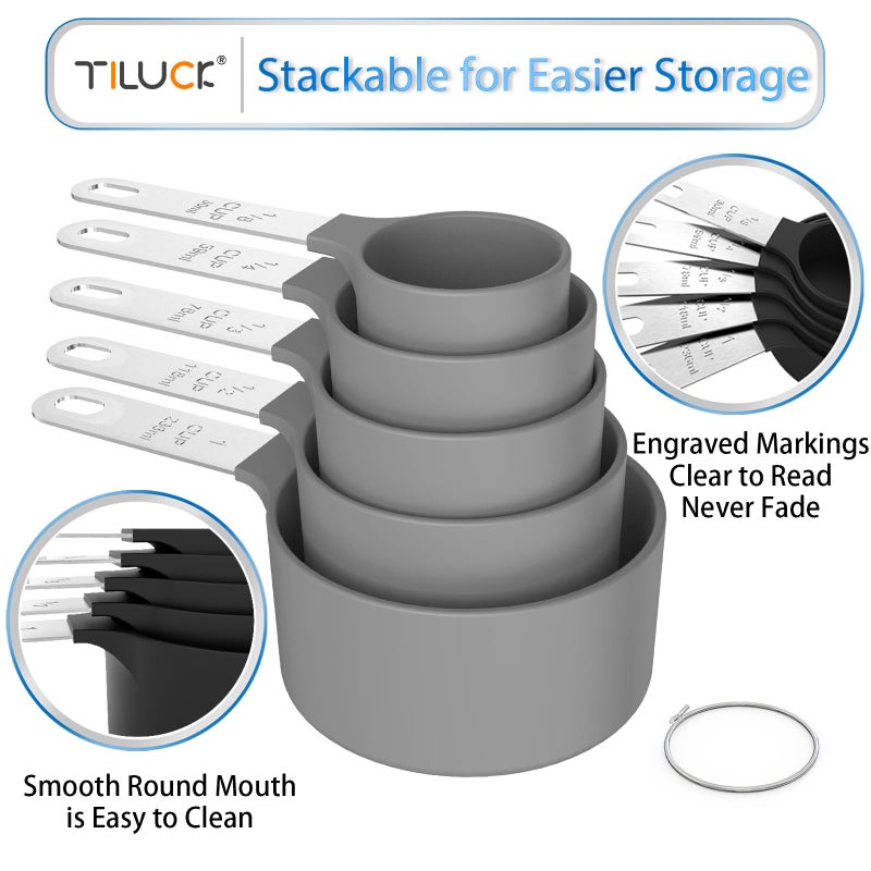 TILUCK Measuring Cups & Spoons Set, Stackable Cups and Spoons, Nesting Measure Cups with Stainless Steel Handle, Kitchen Gadgets for Cooking & Baking (Gray) - Image 4