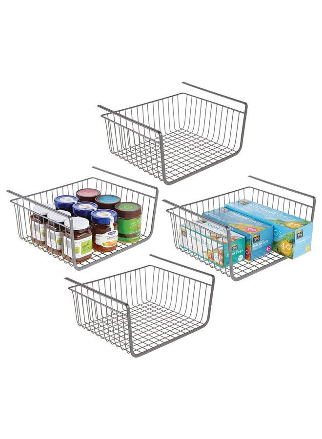 AKDC Mdesign Household Metal Under Shelf Hanging Storage Bin Basket With Open Front For Organizing Kitchen Cabinets Cupboards Pantries Shelves - Large Pack Of 4 Grey 03812Mdk - Image 2