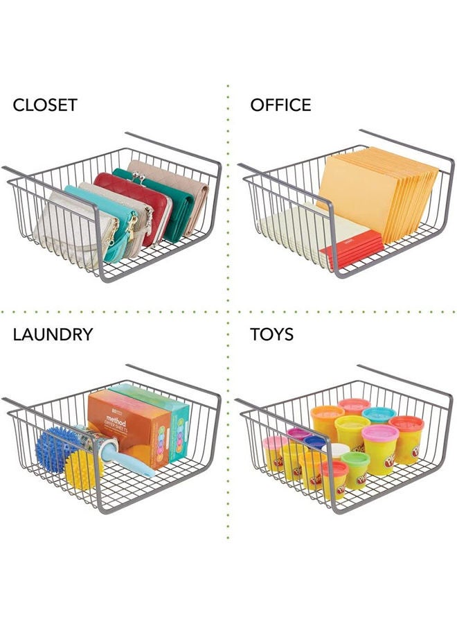 AKDC Mdesign Household Metal Under Shelf Hanging Storage Bin Basket With Open Front For Organizing Kitchen Cabinets Cupboards Pantries Shelves - Large Pack Of 4 Grey 03812Mdk - Image 4