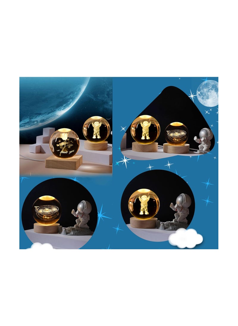 NNEWVANTE 3D Astronaut Crystal Ball Kids Night Light Glass Ball Night Light with Wooden Base Fantasy Decoration Crystal Ball Gift LED Galaxy Planet Night Light Birthday Gift（astronauts）  - Image 5