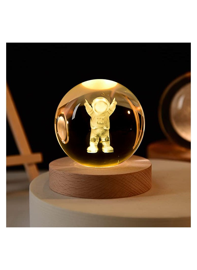 NNEWVANTE 3D Astronaut Crystal Ball Kids Night Light Glass Ball Night Light with Wooden Base Fantasy Decoration Crystal Ball Gift LED Galaxy Planet Night Light Birthday Gift（astronauts）  - Image 1