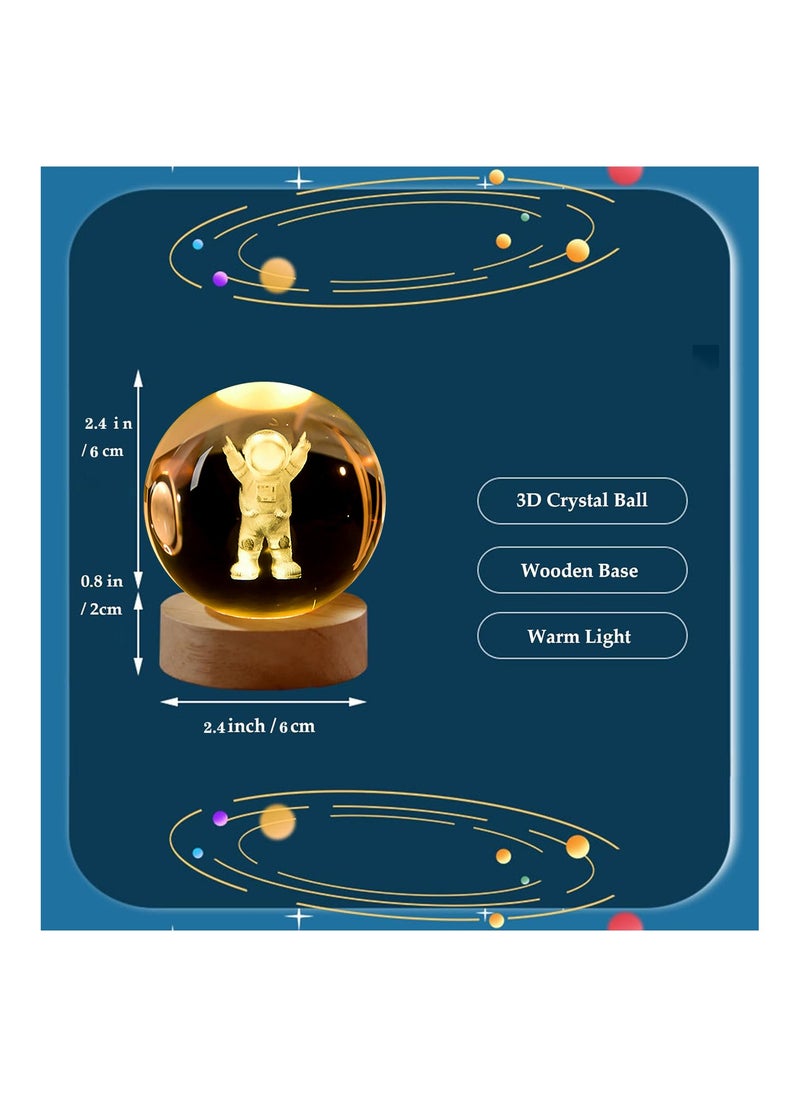 NNEWVANTE 3D Astronaut Crystal Ball Kids Night Light Glass Ball Night Light with Wooden Base Fantasy Decoration Crystal Ball Gift LED Galaxy Planet Night Light Birthday Gift（astronauts）  - Image 2