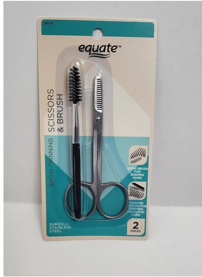 Equate Scissors and Brush - Brow Thinning - Precision Handcrafted - Surgical Stainless Steel - Thinning Blade - Larger Finger Holes - Eyebrow Brush  - Image 2