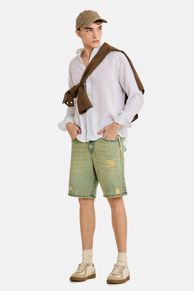 سنيتش Blue Textured Regular Fit Shorts