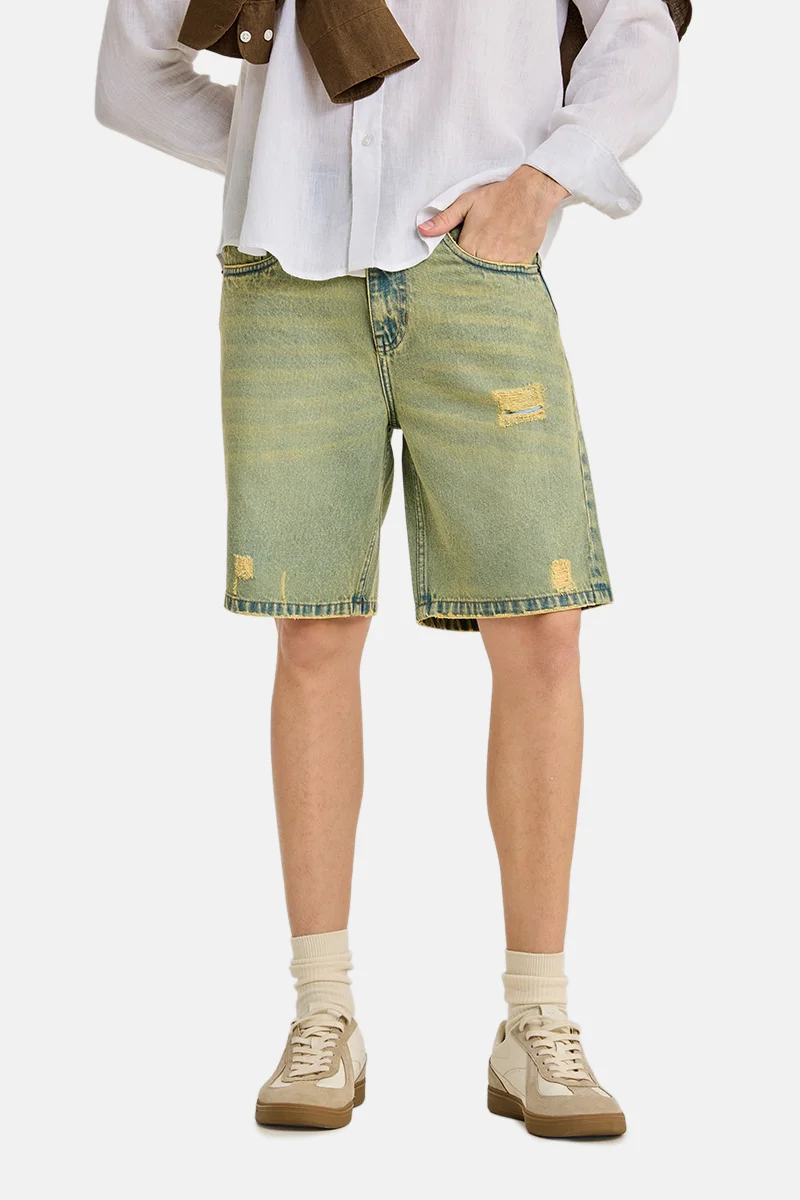 سنيتش Blue Textured Regular Fit Shorts