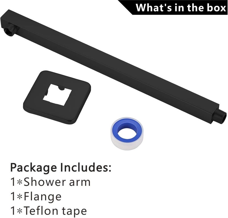 Voolan 20“ Square Shower Arm with Flange and Teflon Tape, Extension Shower Head Arm for Bathroom Fixed Shower Head, Solid Stainless Steel, Wall Mounted (Black) - Image 4