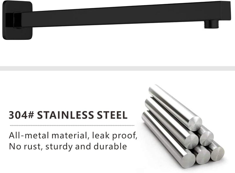 Voolan 20“ Square Shower Arm with Flange and Teflon Tape, Extension Shower Head Arm for Bathroom Fixed Shower Head, Solid Stainless Steel, Wall Mounted (Black) - Image 2