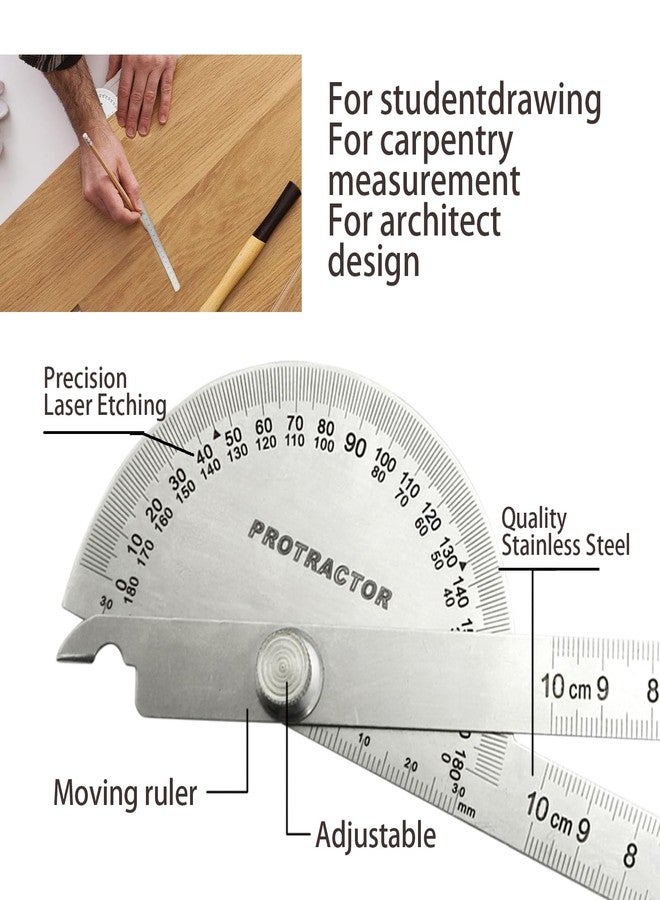 Nortools Stainless Steel Angle Protractor -180° Two Arm Ruler Adjustable Finder Angle Protractor Ruler Woodworking Machinist Measure Tools((10 cm/ 3.94 Inch) - Image 4