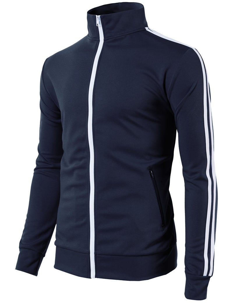 H2H Mens Active Slim Fit Track Lightweight Jacket Zip-up Long Sleeve NAVY US L/Asia XL (CMOJA0103) - Image 2