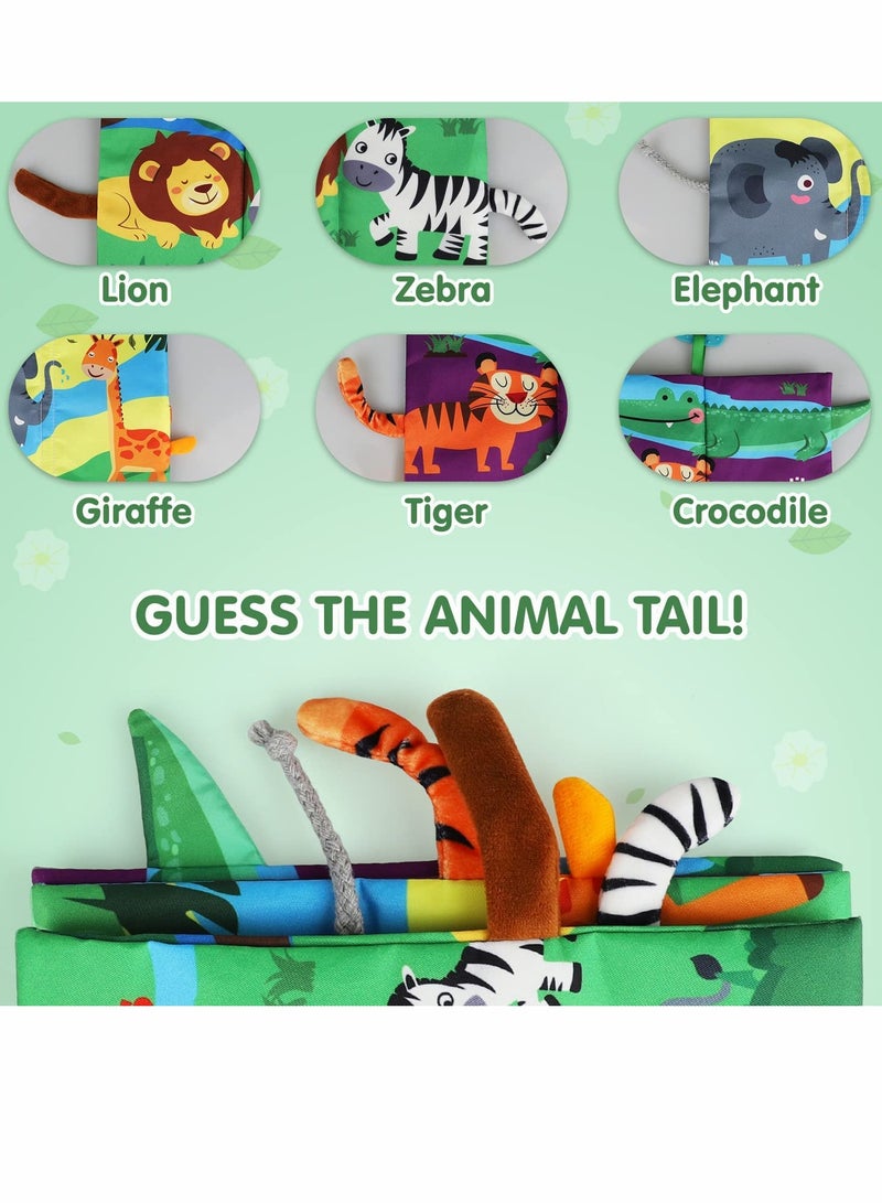 SOLARAE Baby Book Soft Cloth Books, Touch and Feel Crinkle Book for Toddler with Animal Tail Interactive Educational Teething Toy Gift, Infant Books Sensory Baby Book, Newborn Book 6-12 Month (Jungle Friends) - Image 5