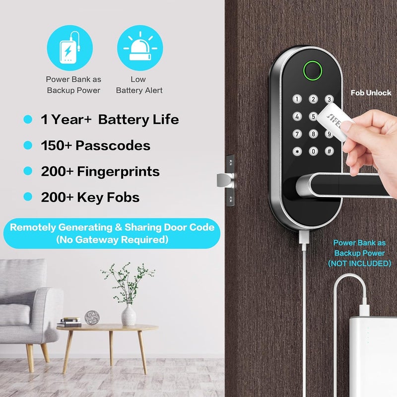 Sifely Fingerprint Smart Door Lock with Handle & Keypad – No More Lost Keys, Keyless Entry & Remote Access for Home, Kids, Airbnb & Rental Property, DIY Install, Alexa & Google Compatible - Image 3