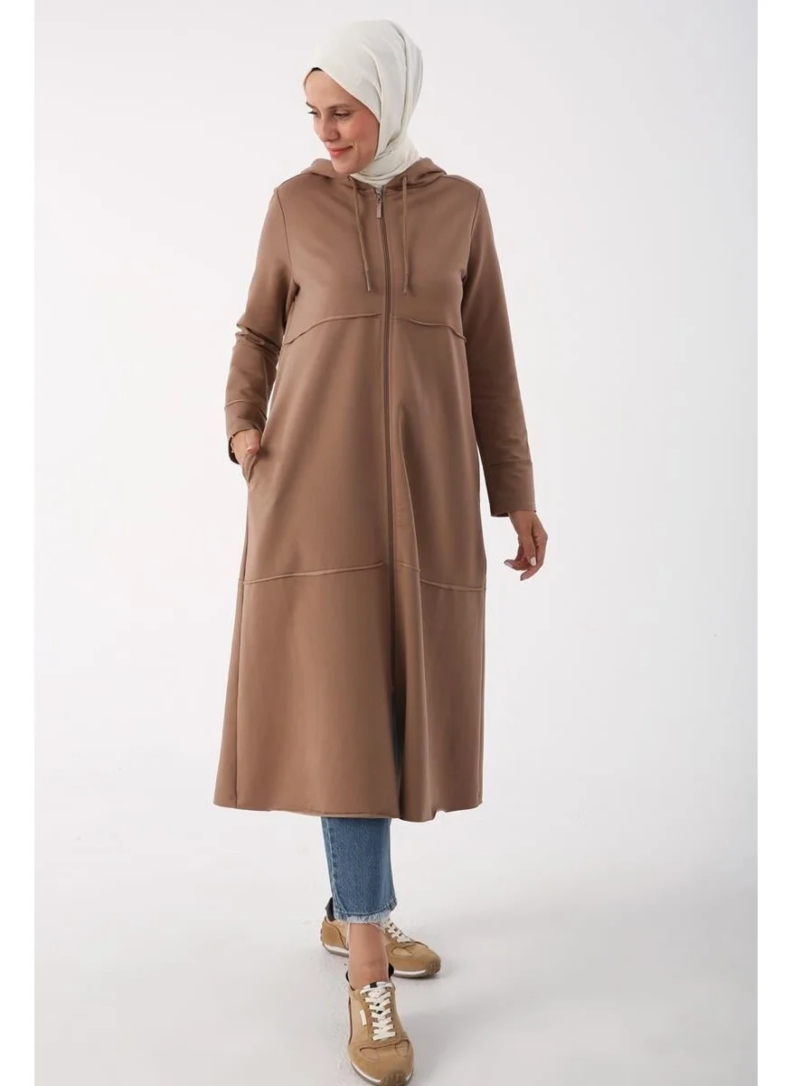Allday Mink-Hooded Zippered Cardigan