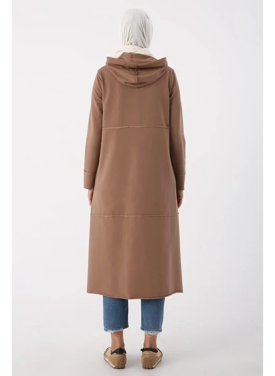 Allday Mink-Hooded Zippered Cardigan
