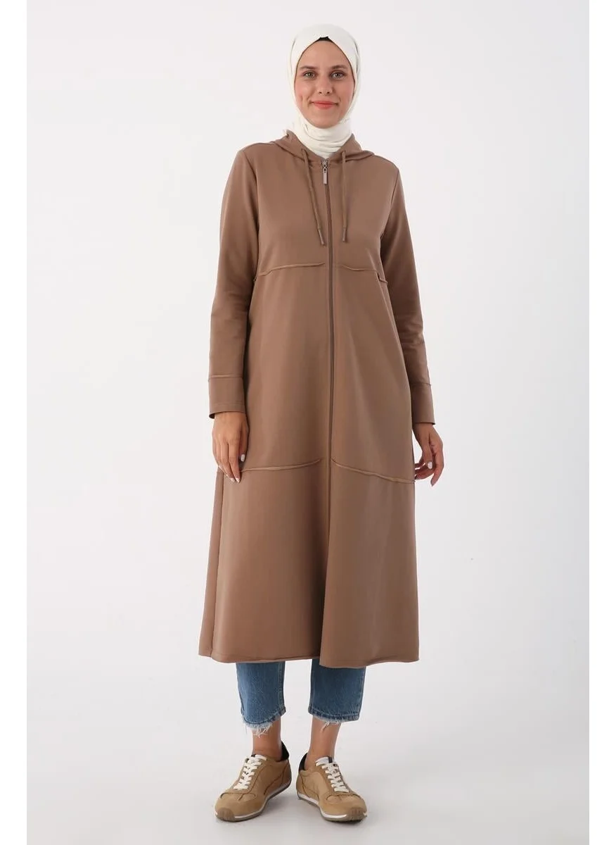 Allday Mink-Hooded Zippered Cardigan