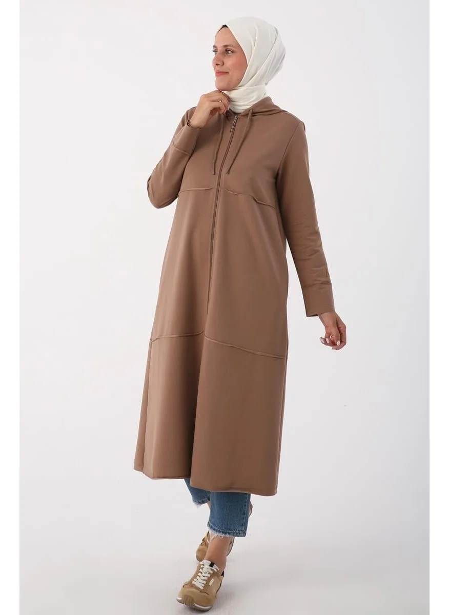 Allday Mink-Hooded Zippered Cardigan