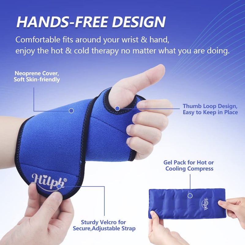 Hilph Wrist Ice Pack Wrap for Carpal Tunnel Relief, FSA Eligible, Reusable Wrist Hot & Cold Compression Brace for Hand Injuries, Arthritis, Tendonitis, Surgery Recovery Items Gifts Men Women, Blue - Image 3