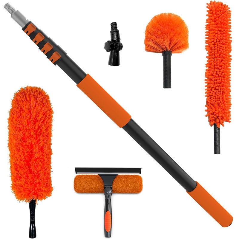 Buyplus 26FT Reach Dusting Kit Long Duster with 520FT Extension Pole for High Ceilings Cobweb Duster Microfiber Duster Window Squeegee Extendable Duster Cleaning Kit