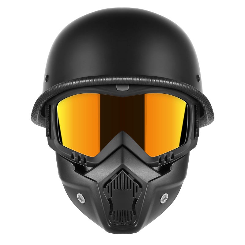 Motorcycle Half Helmets with Face Shield German Style Motorcycle Helmet for Adult Men Women DOT Approved Retro Half Shell Helmet for Moped Cruiser Scooter Large 1Matt Black