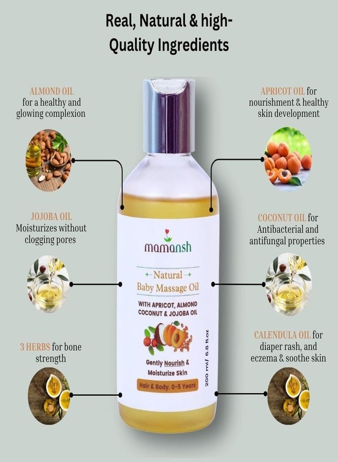 Mamansh Natural Baby Oil - 10 Essential Oils & 3 Herbs With Vitamin E For Nourishment, Skin Development & Growth | 0-5 Years (All Skin Types) - 200 ML - Image 2