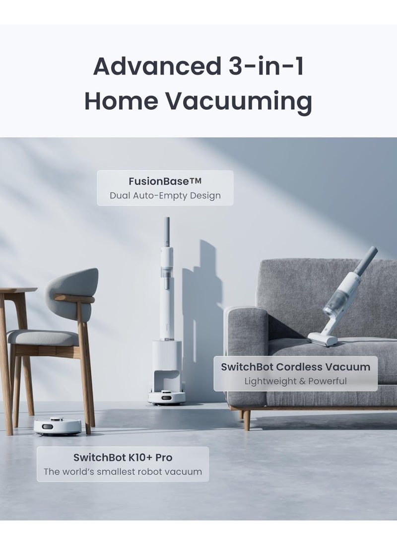 SwitchBot - Robot Vacuum and Cordless Vacuum Cleaner K10+ Pro Combo, TwinFlow Suction Tech, Dual Dust Collection Station, Compact, Lightweight, Quiet, Compatible with Alexa/Siri/Matter(Hub 2 Required) - Image 1