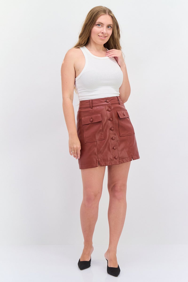 Sam Edelman Women Plain Mini Skirt, Dark Brown - Image 2