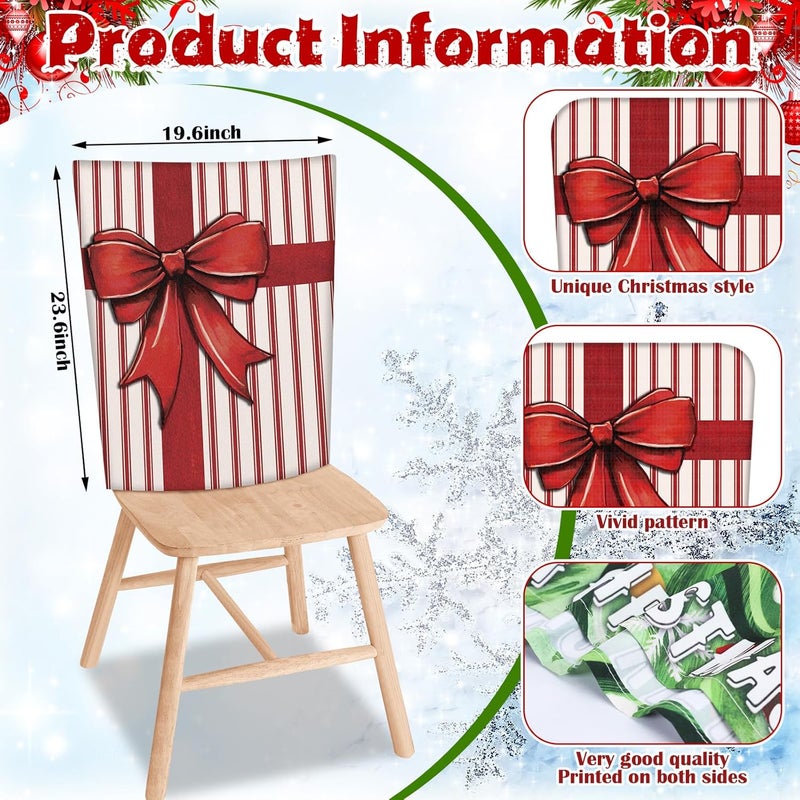 FuWeave 6 Pcs Christmas Chair Covers Winter Chair Back Covers Xmas Tree Snowman Let It Snow Protector Slipcovers Washable Red White Stripe Dining Seat for Home Hotel Kitchen Decor - Image 3
