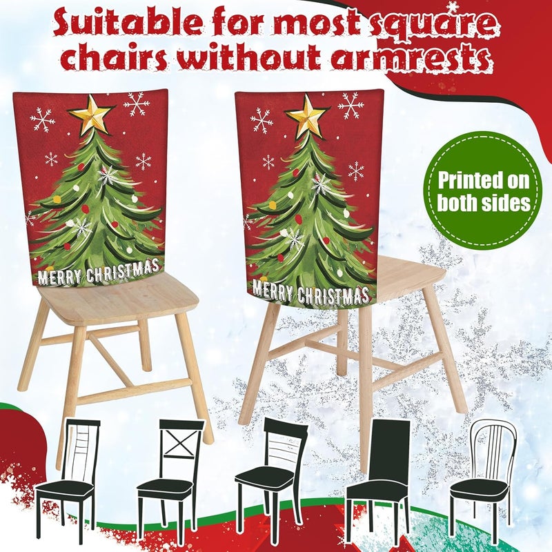 FuWeave 6 Pcs Christmas Chair Covers Winter Chair Back Covers Xmas Tree Snowman Let It Snow Protector Slipcovers Washable Red White Stripe Dining Seat for Home Hotel Kitchen Decor - Image 4