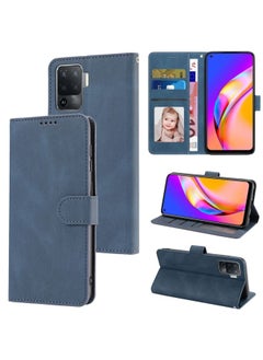 HuHa Case Cover For OPPO A94 4G / F19 Pro / Reno5 F / Reno5 Lite Fantasy Skin-feel Calfskin Texture Leather Phone Case Blue 