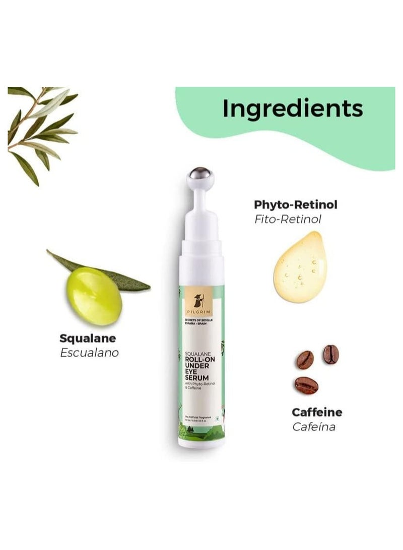 PILGRIM Squalane (Plant) Roll-On Under Eye Cream For Dark Circles For Women And Men With Phyto-Retinol And Caffeine  Under Eye Cream For Wrinkles And Puffy Eyes  Dark Circle Remover For Men And Women 15Ml - Image 3