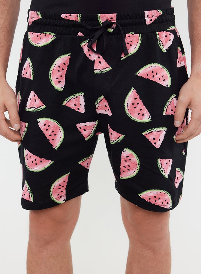 trendyol Black Couple Regular Fit Watermelon Patterned 100% Cotton Shorts Pajama Set TMNSS24PT00050 - Image 4