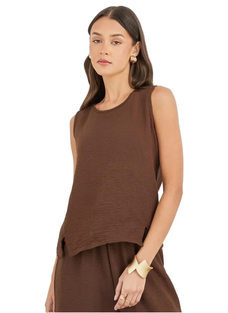 Styli Styli Solid Sleeveless Top and Wide Leg Pants Co-Ords