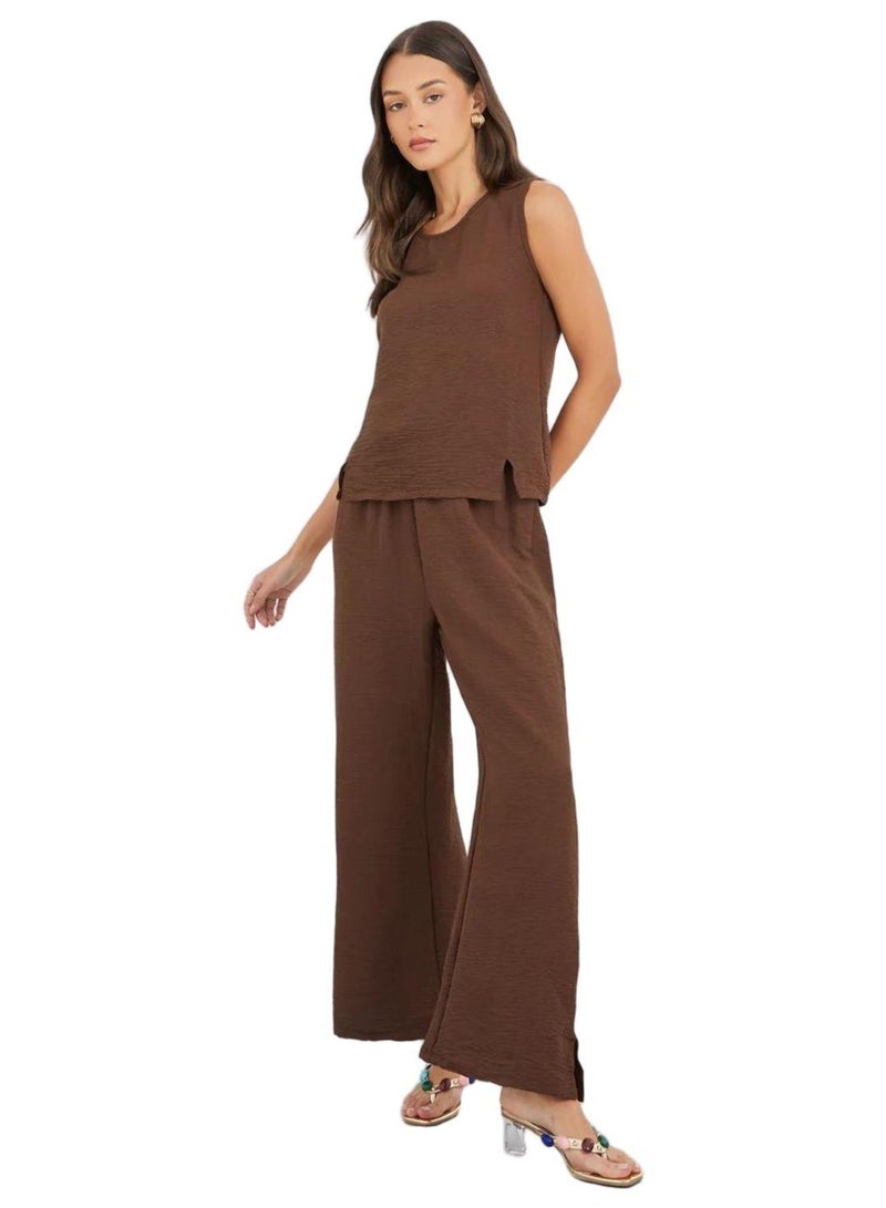 Styli Styli Solid Sleeveless Top and Wide Leg Pants Co-Ords  - Image 3