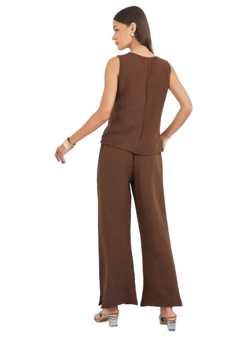 Styli Styli Solid Sleeveless Top and Wide Leg Pants Co-Ords  - Image 4