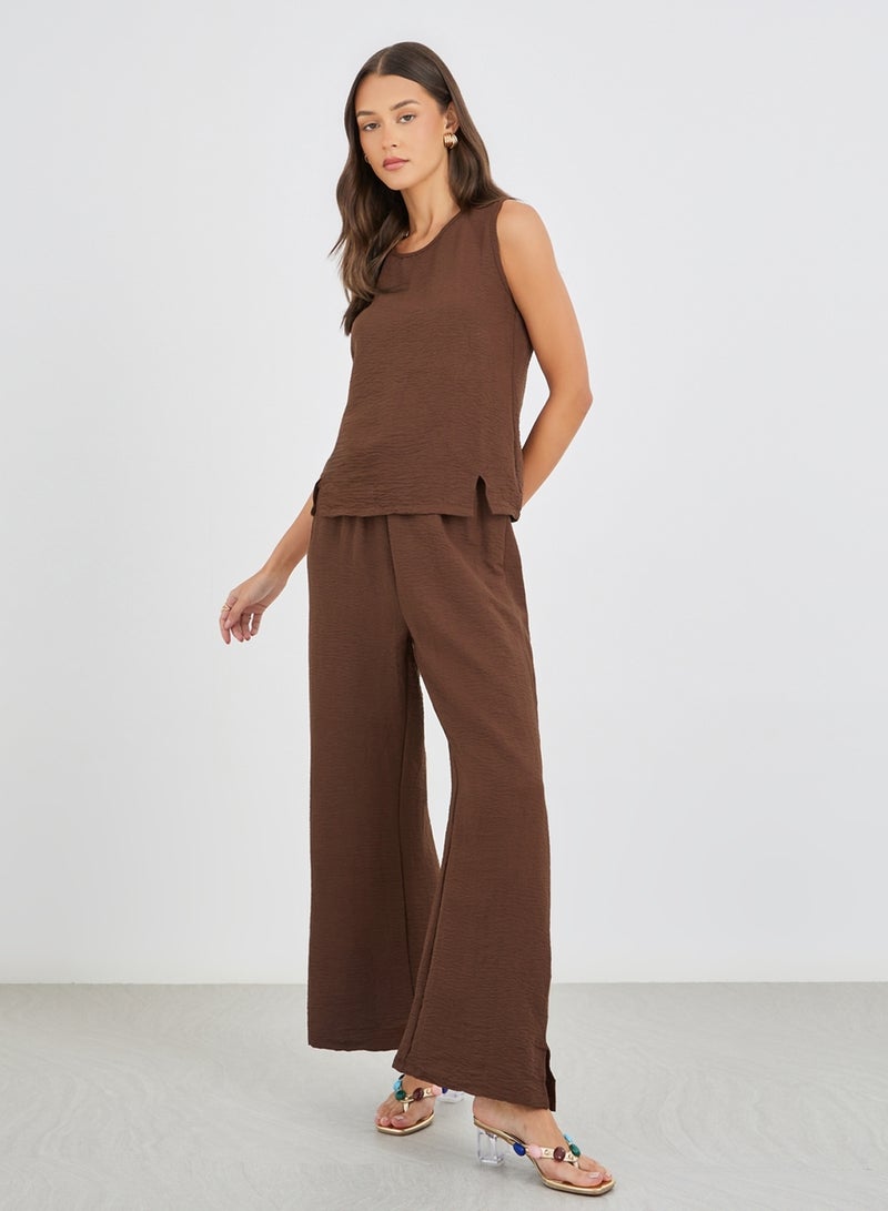 Styli Styli Solid Sleeveless Top and Wide Leg Pants Co-Ords  - Image 3