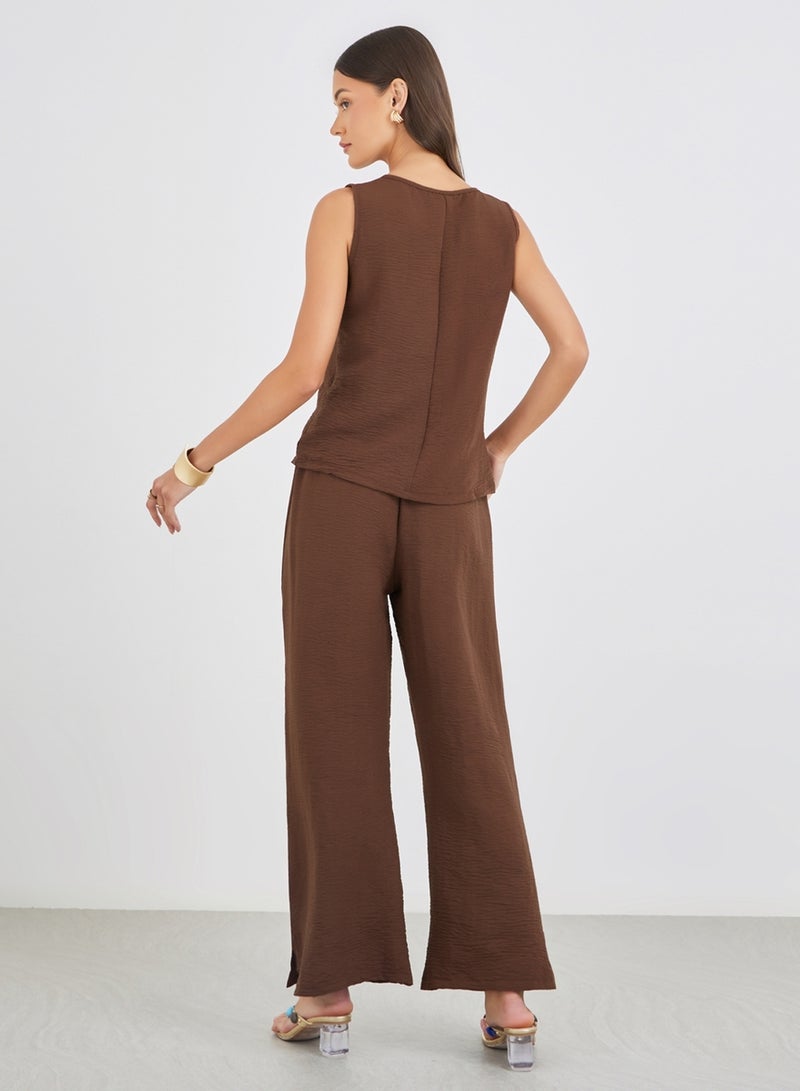 Styli Styli Solid Sleeveless Top and Wide Leg Pants Co-Ords  - Image 4
