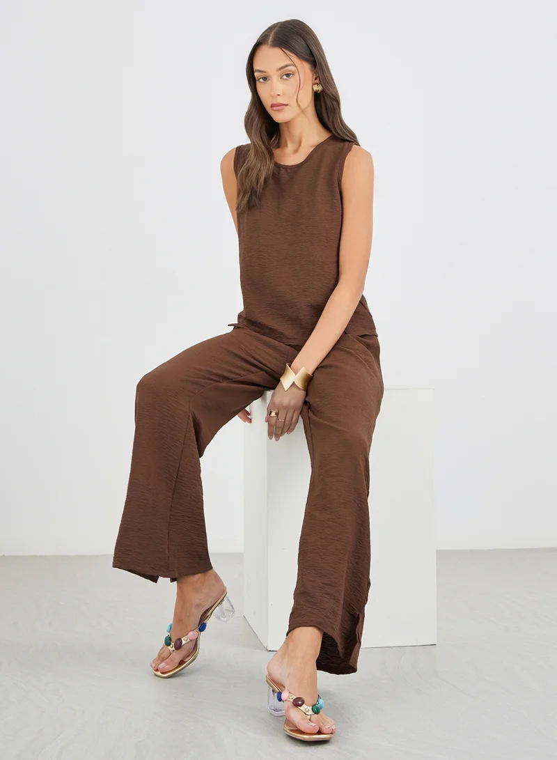 Styli Styli Solid Sleeveless Top and Wide Leg Pants Co-Ords