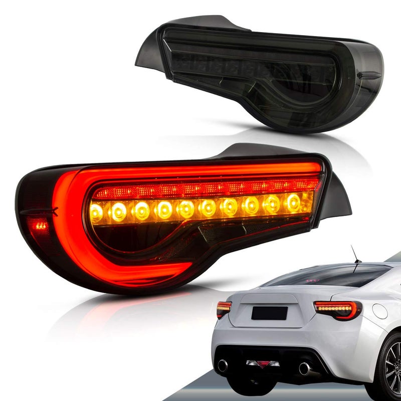 VLAND LED Tail lights Compatible with Scion Frs 20132016 Toyota86 Subuaru Brz 20132020 with Amber Sequential Full Led Rear Lamp Assembly Including Passenger Driver Sides SmokeTinted