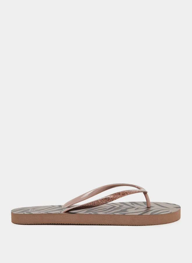 Styli Styli Glittered Strap Printed Flip Flops