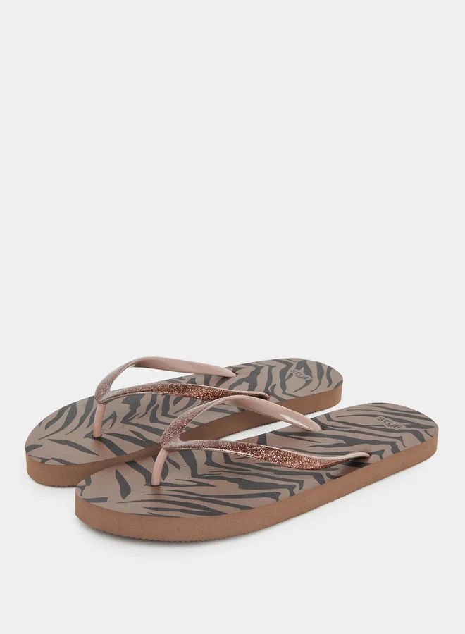 Styli Styli Glittered Strap Printed Flip Flops