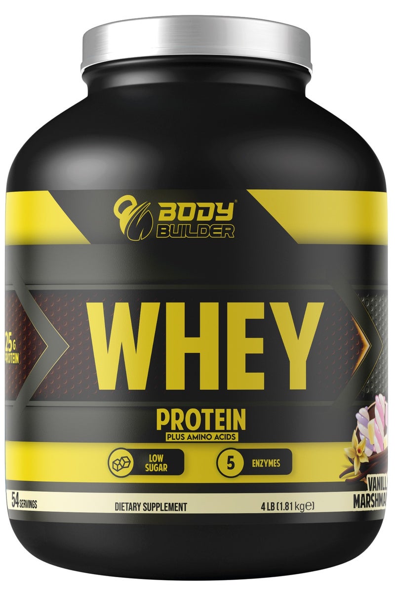 Body Builder 100% Whey Protein Support Muscle Growth And Repair Fast Absorption Vanilla Marshmallow Flavor 4 Lbs - Image 1