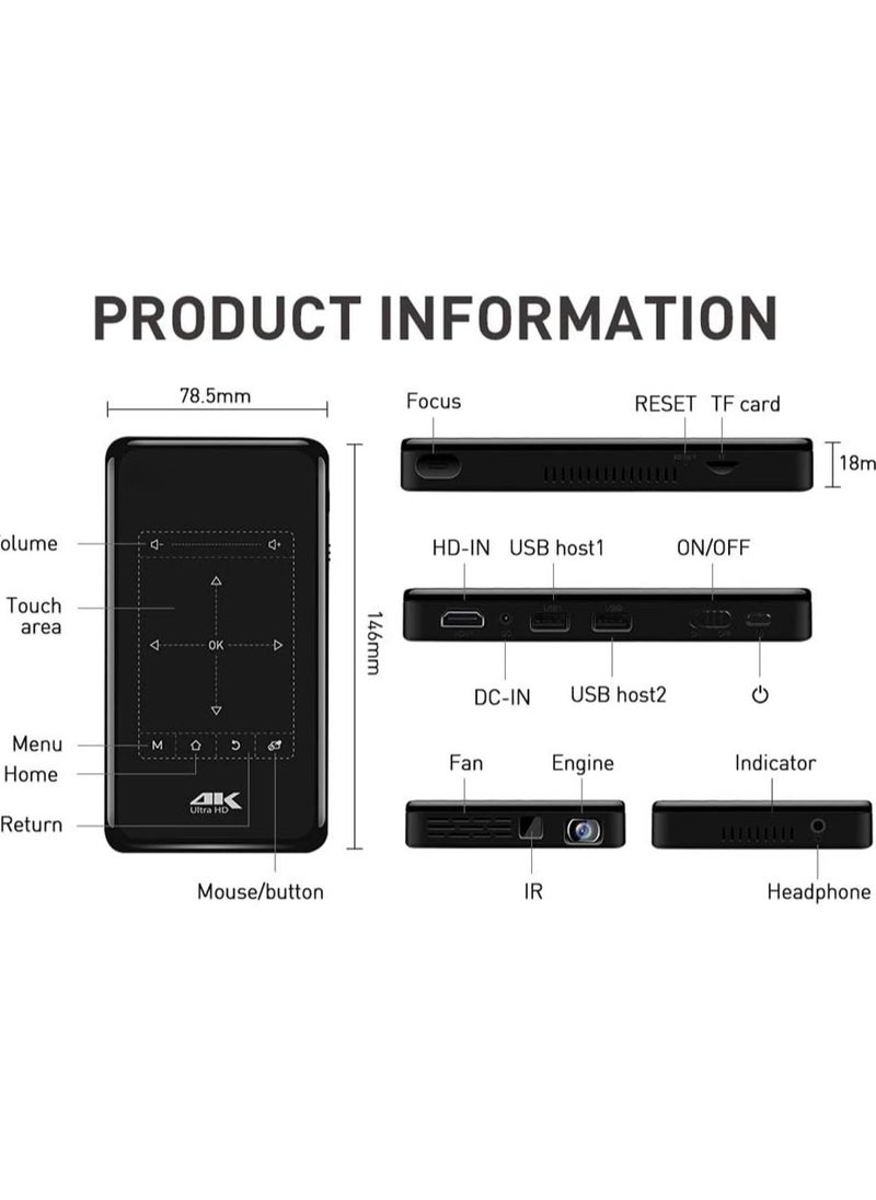borrego - 4K Mini Projector With WiFi And Bluetooth Built In Android Rechargeable Portable Outdoor Projector Support 4K Video Decoding For Mobile Laptop Smart Phone - Image 1