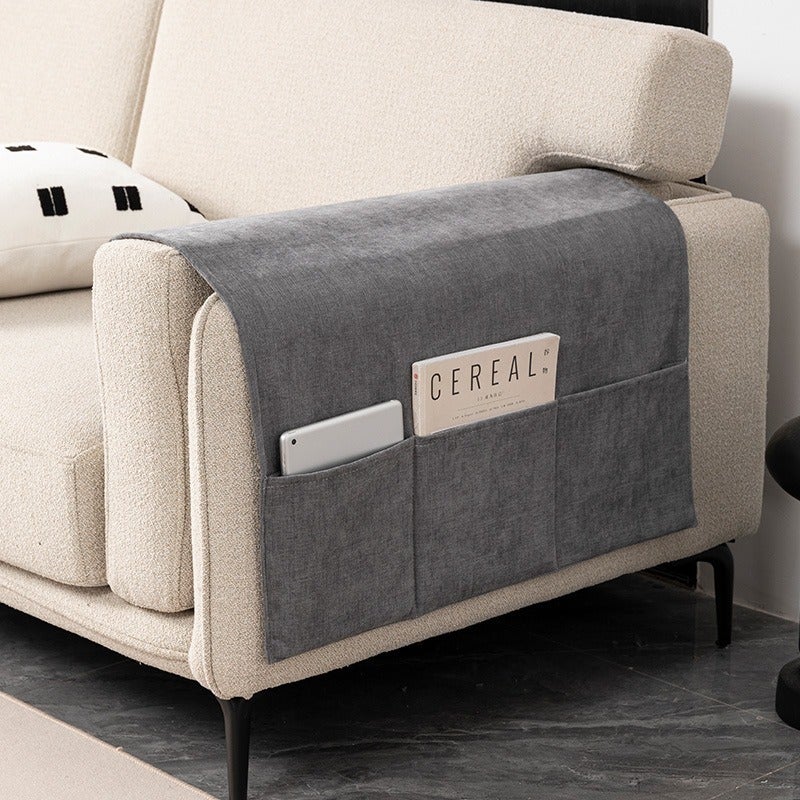 Le Su Chenille Sofa Armrest Cover with Side Pocket, Universal Fit, Dust-Proof Armchair Protector, Solid Color, Simple Style - Image 1