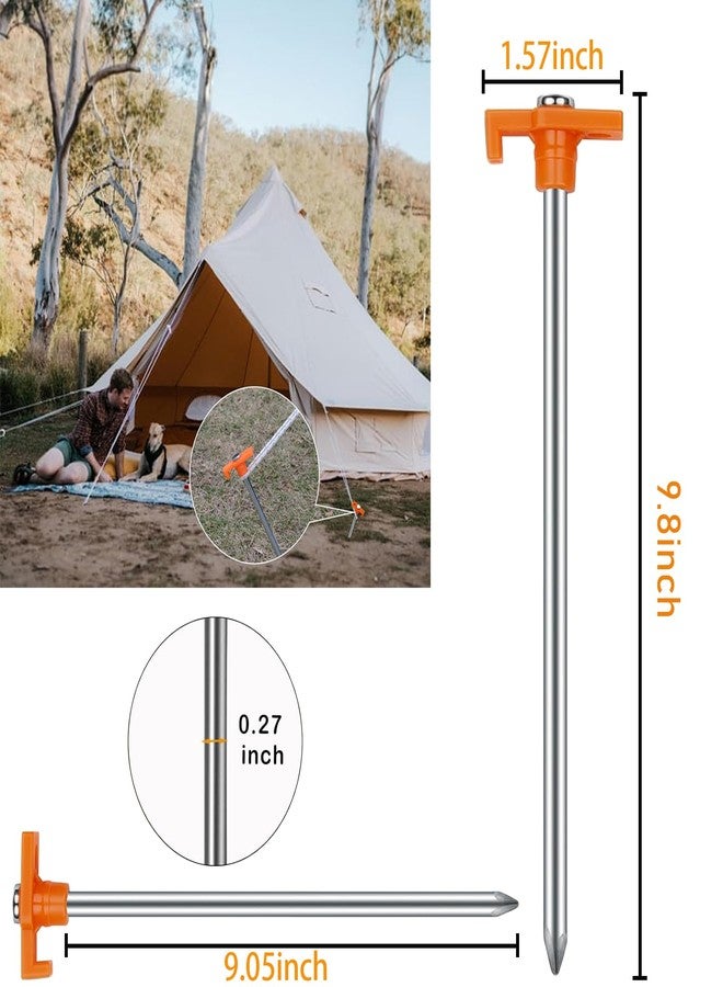 Hynhsun 12Pack Tent Stakes Heavy Duty,9.8Inch Tent Pegs Non-Rust Metal Camping Stakes,Ground Stakes Tent Spikes Camping,Hiking Orange - Image 2