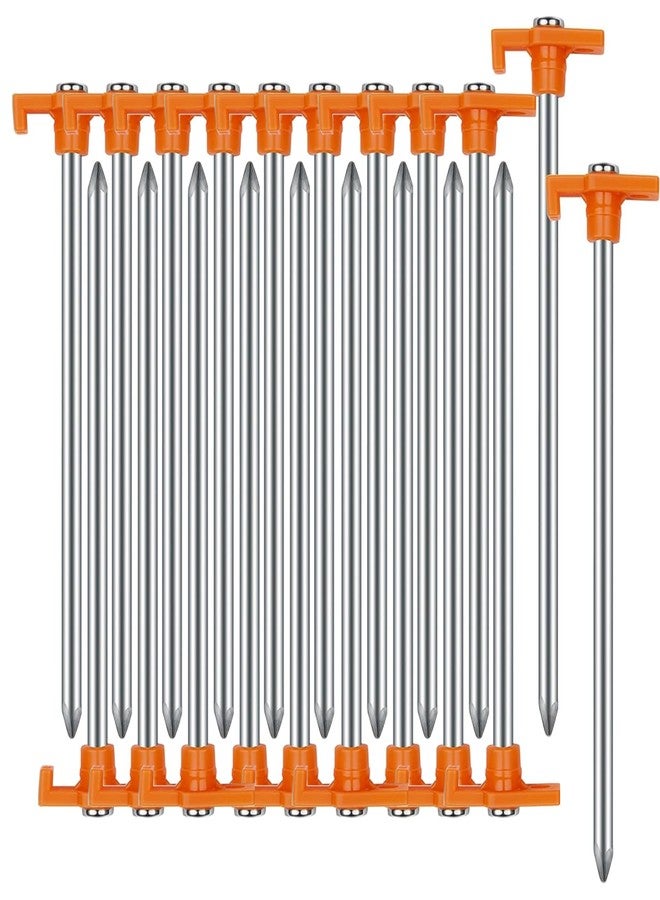 Hynhsun 12Pack Tent Stakes Heavy Duty,9.8Inch Tent Pegs Non-Rust Metal Camping Stakes,Ground Stakes Tent Spikes Camping,Hiking Orange - Image 1