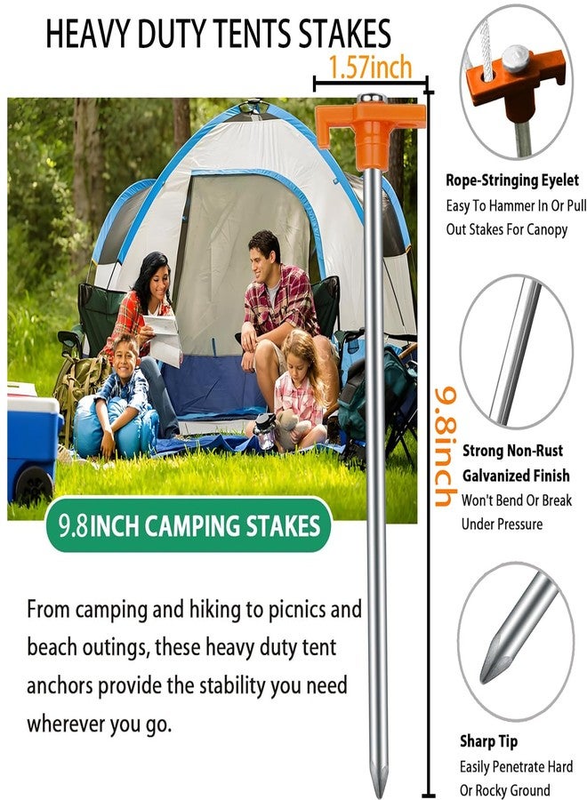 Hynhsun 12Pack Tent Stakes Heavy Duty,9.8Inch Tent Pegs Non-Rust Metal Camping Stakes,Ground Stakes Tent Spikes Camping,Hiking Orange - Image 3