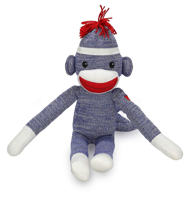Plushland Adorable Blue Sock Monkey The Original Traditional Hand Knitted Stuffed Animal Toy Giftfor Kids Babies Teens Girls Boys Baby Doll Present Puppet 20 - Image 3